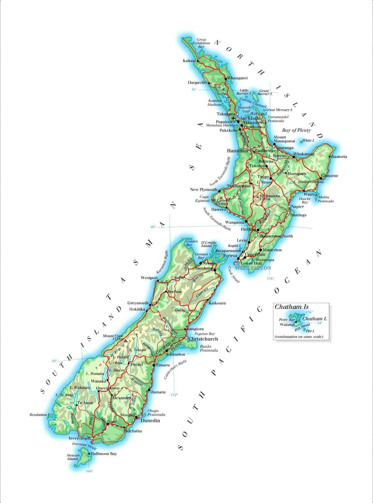 地图的大型新西兰，