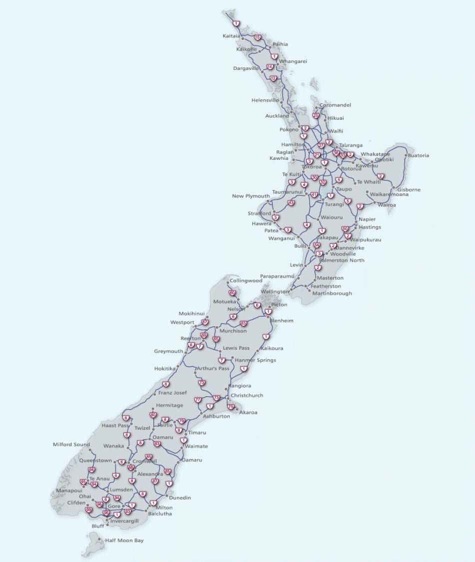 新西兰的地图的高速公路