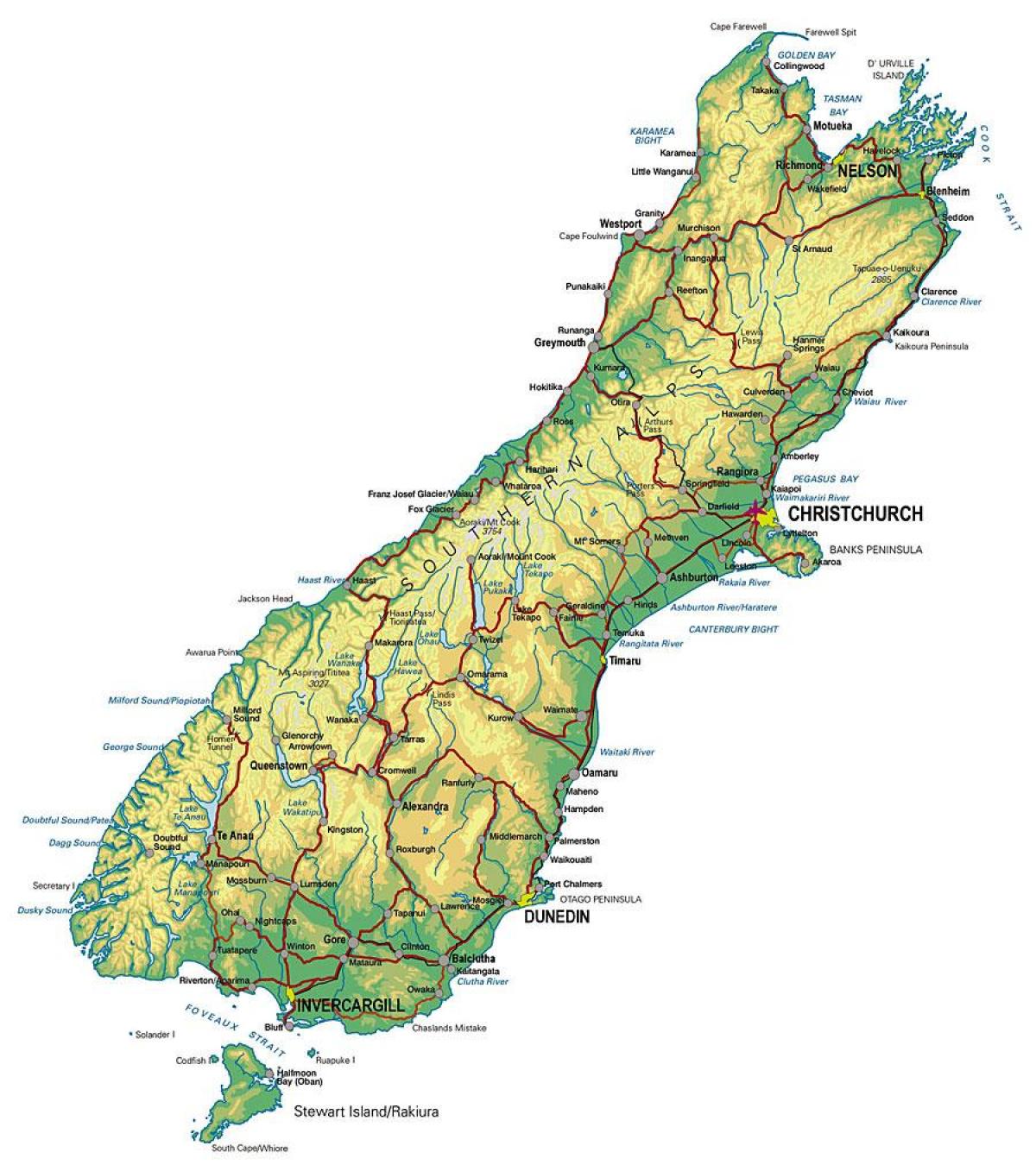地图上的南方新西兰
