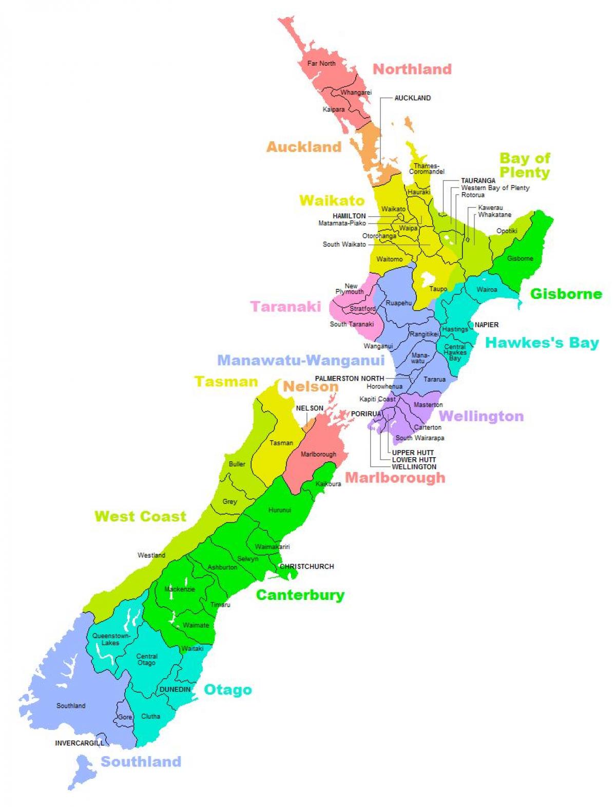 新西兰地区的地图