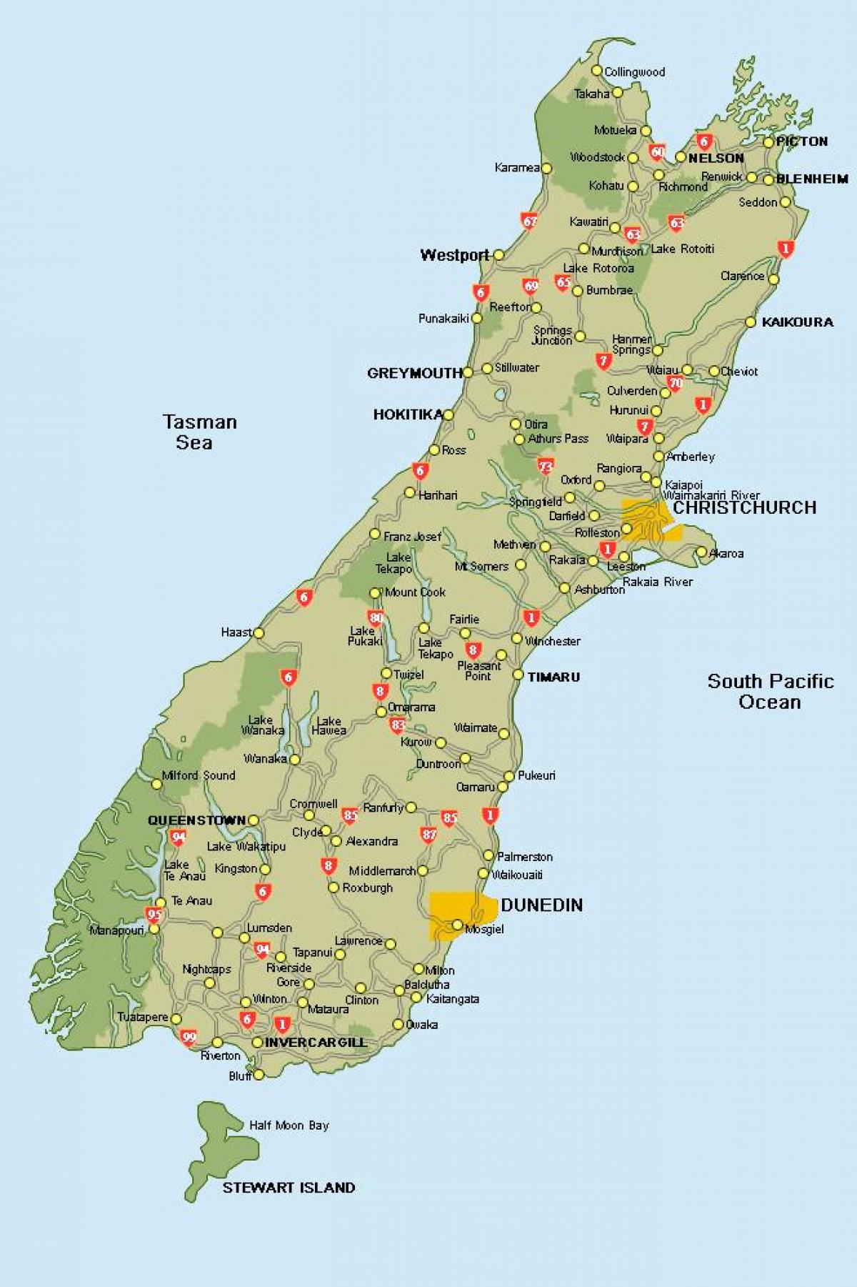 新地图西兰南部岛路线图