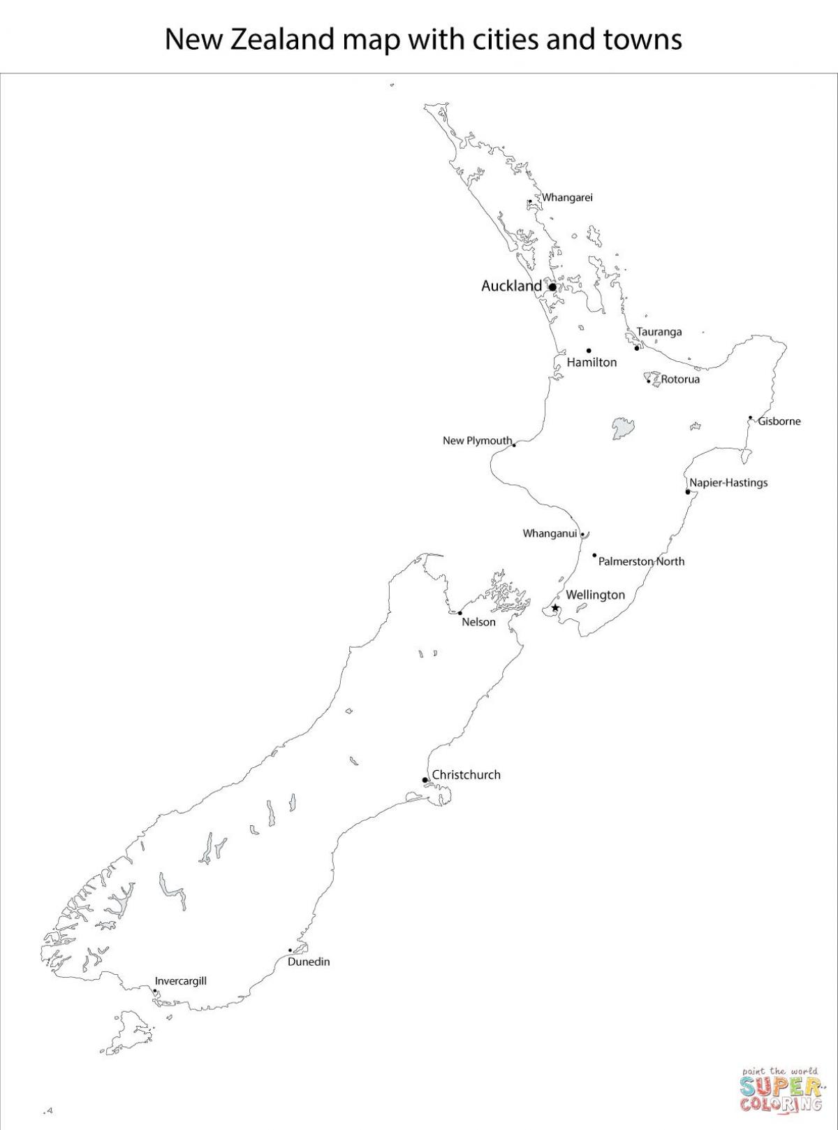 新西兰地图与城市和城镇