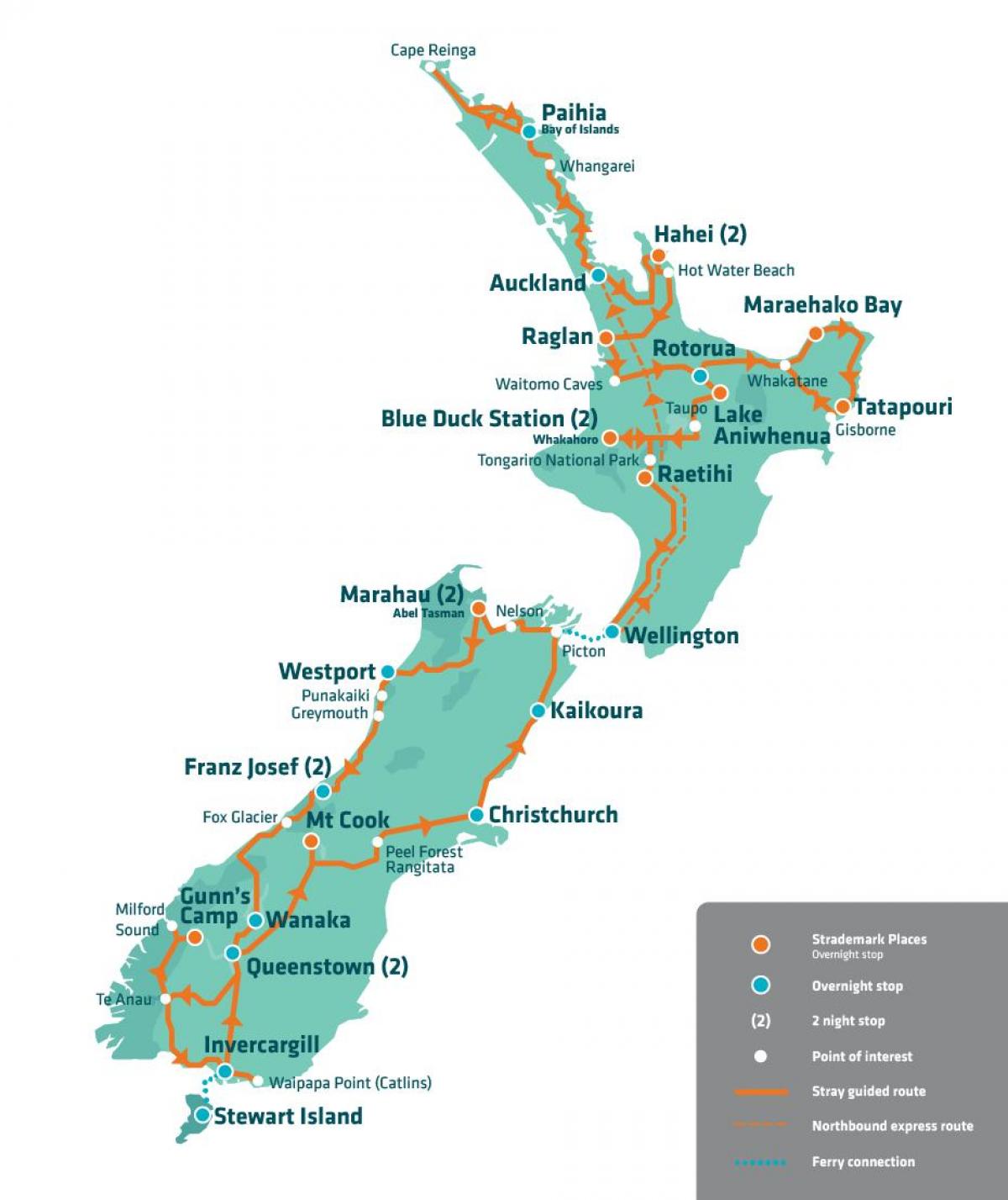 新西兰的旅游景点地图
