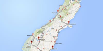 详细路线图的南部岛屿的新西兰