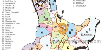 地图在新西兰北岛地区和地区
