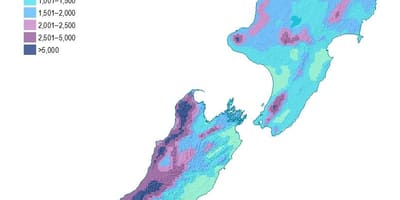 新西兰的降雨量地图
