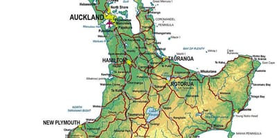 新西兰北岛的旅游景点地图